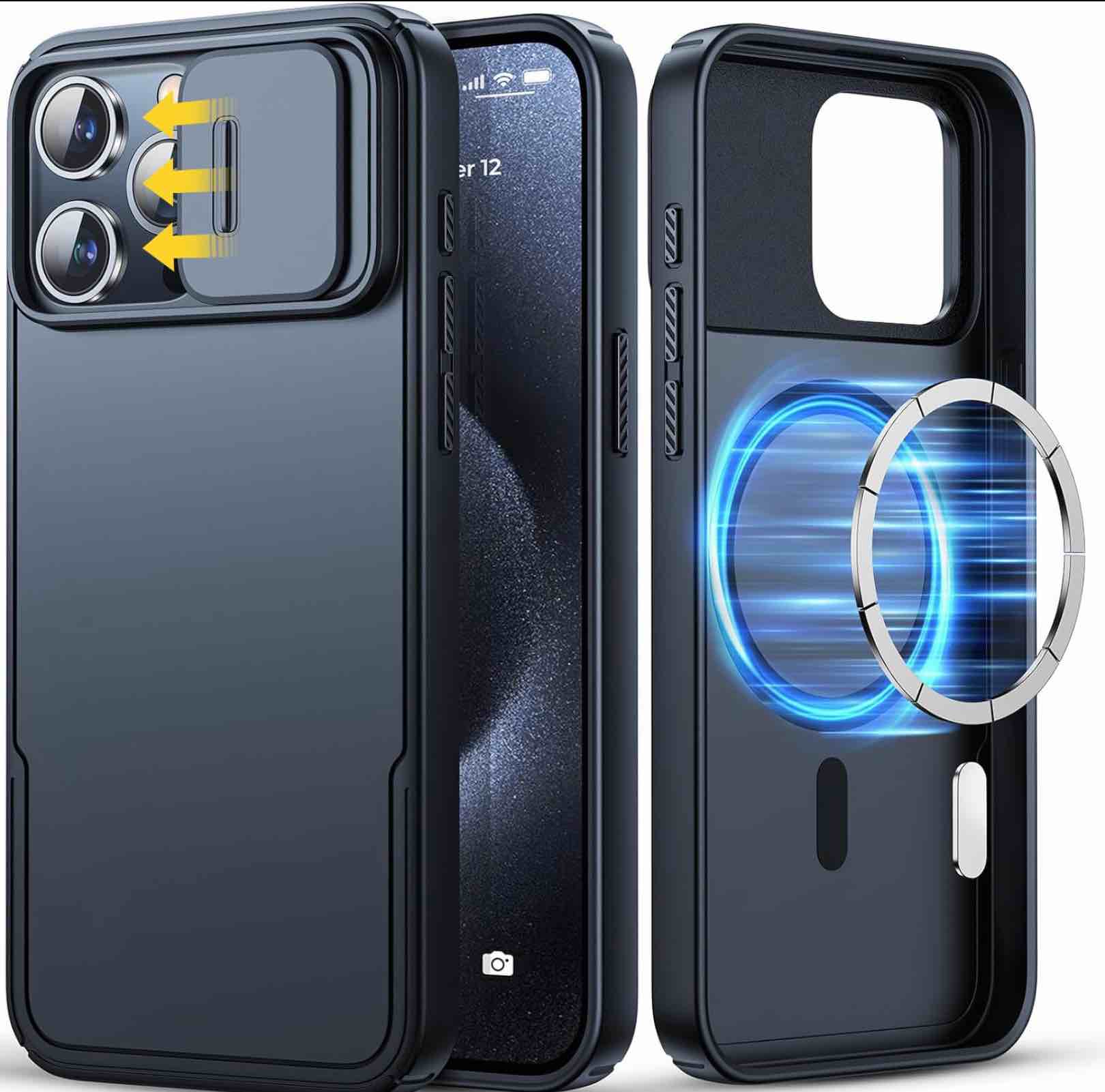 Humixx for Magnetic iPhone 15 Pro Case with Camera Cover [Compatible with MagSafe] 14FT Drop Protection Snug Touch Slim Protective Hard Back and Shockproof Bumper iPhone 15 Pro Phone Case 6.1"-Black