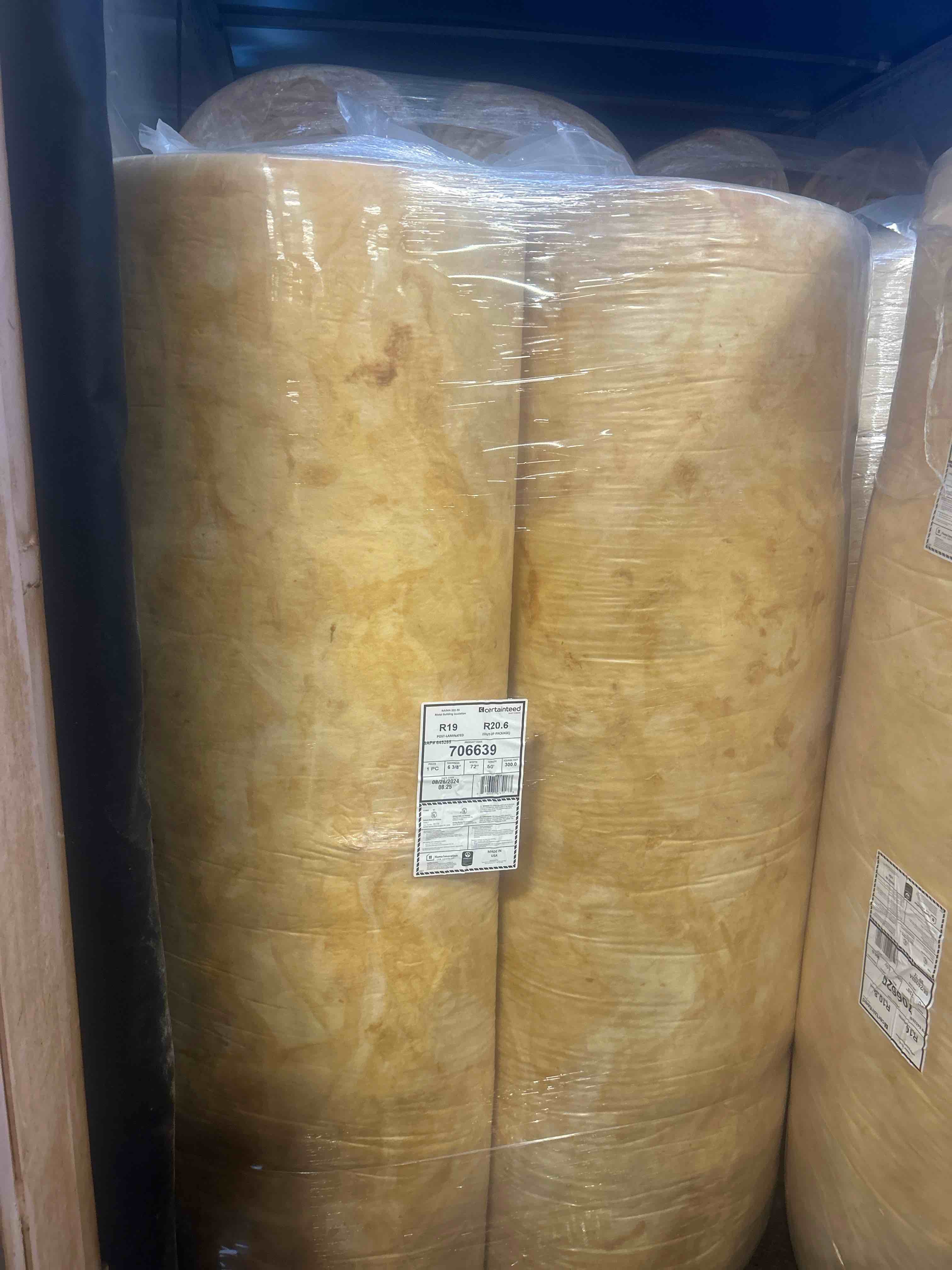 CertainTeed Pole Barn Insulation 2” thick 72”x 100’ 600 sq ft Roll
