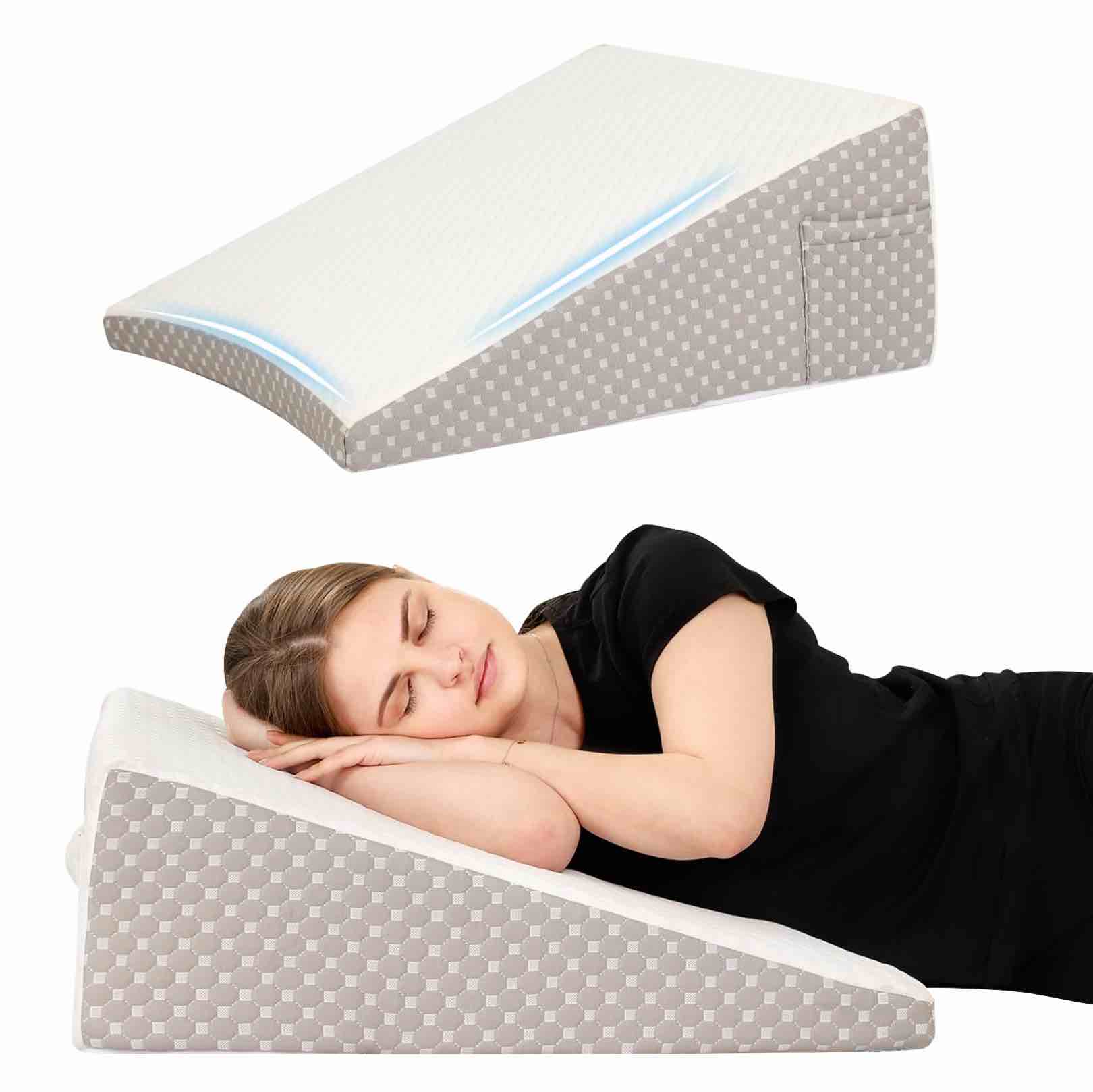 Wedge Pillow for Sleep Apnea, 10 Inch Cooling Triangle Bed Wedge Pillow with Removable Cover, Memory Foam Top Wedge Pillow for After Surgery, Snoring, Pain Relief, and Acid Reflux