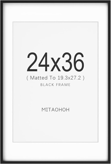 MITAOHOH  Pack of 6 24X 36 in black MITAOHOH 24x36 Picture Frame, 19.3x27.2 with Mat or ...