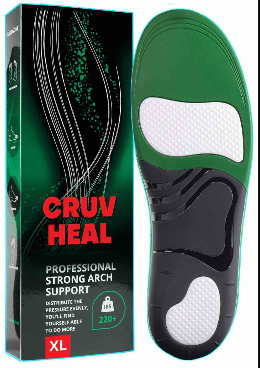 (220+lbs) Plantar Fasciitis Strong Arch Support Insoles Inserts Men Women - Flat Feet - Orthotic Insoles High Arch for Arch Pain - Boot Work Shoe Insole - Heavy Duty Support Pain Relief (XL, Green)