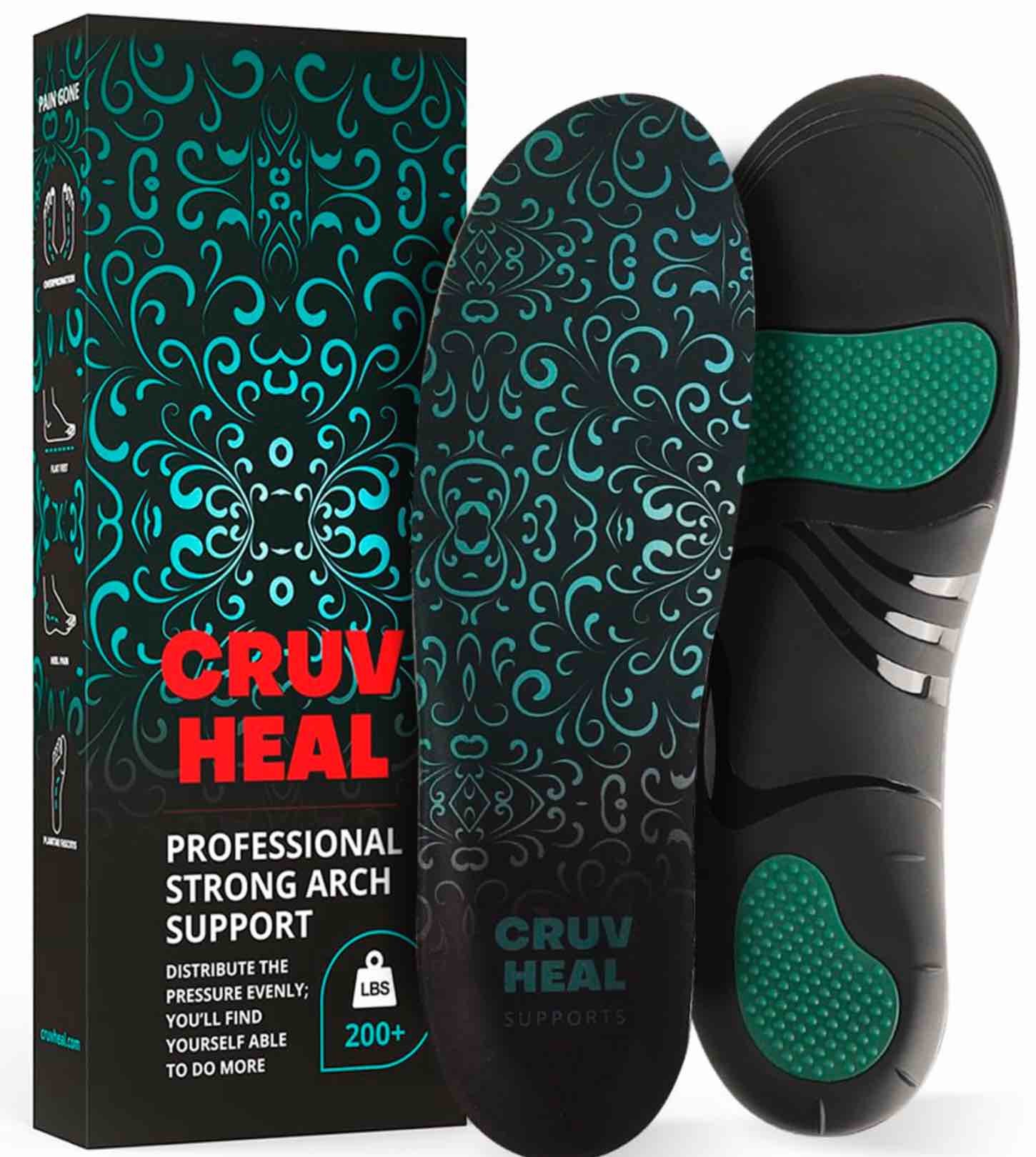 200+lbs Heavy-Duty Insoles for Men and Women - Alleviate Foot Pain - Plantar Fasciitis - Orthotic Inserts Perfect for Work Boots and Active Lifestyles (Turquoise, L)