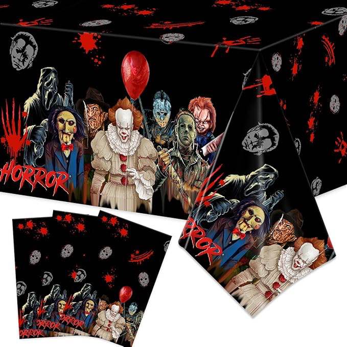 Horror Birthday Party Decorations, 3Pcs Halloween Tablecloth Horror Theme Have A Killer Plastic Table Cover Decorations for Halloween Table Decorations