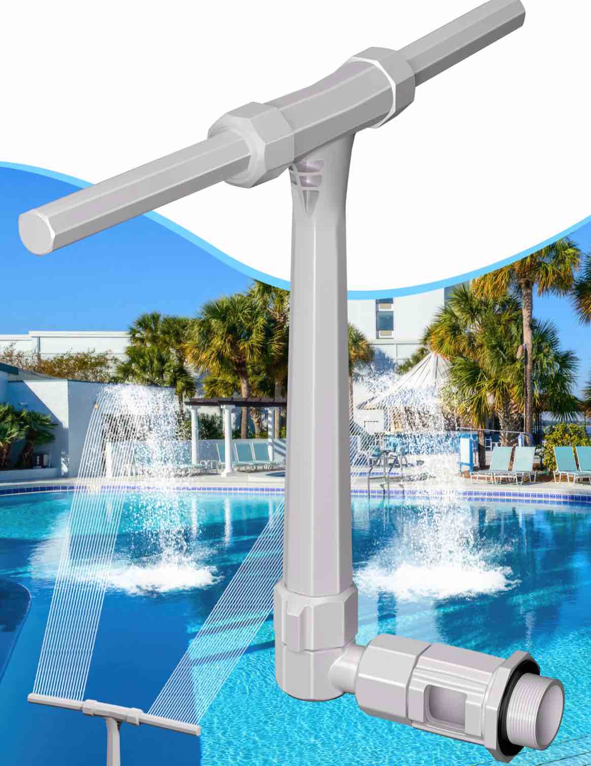 Pool Fountain Above Swimming Pools, Adjustable Water Dual Spray Sprinkler Pool Fountain for Inground Pools, Fun Pool Waterfall Sprayer for Backyard Outdoor, Grey