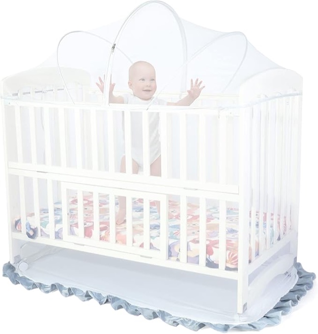Orzbow Mosquito Net for Crib, Encrypted Baby Toddler Crib Tent Full Cover Safety Net, with Two-Way Zippers, Durable, Strong, Keep Baby Infant from Climbing Out, Falls and Mosquito Bites, White