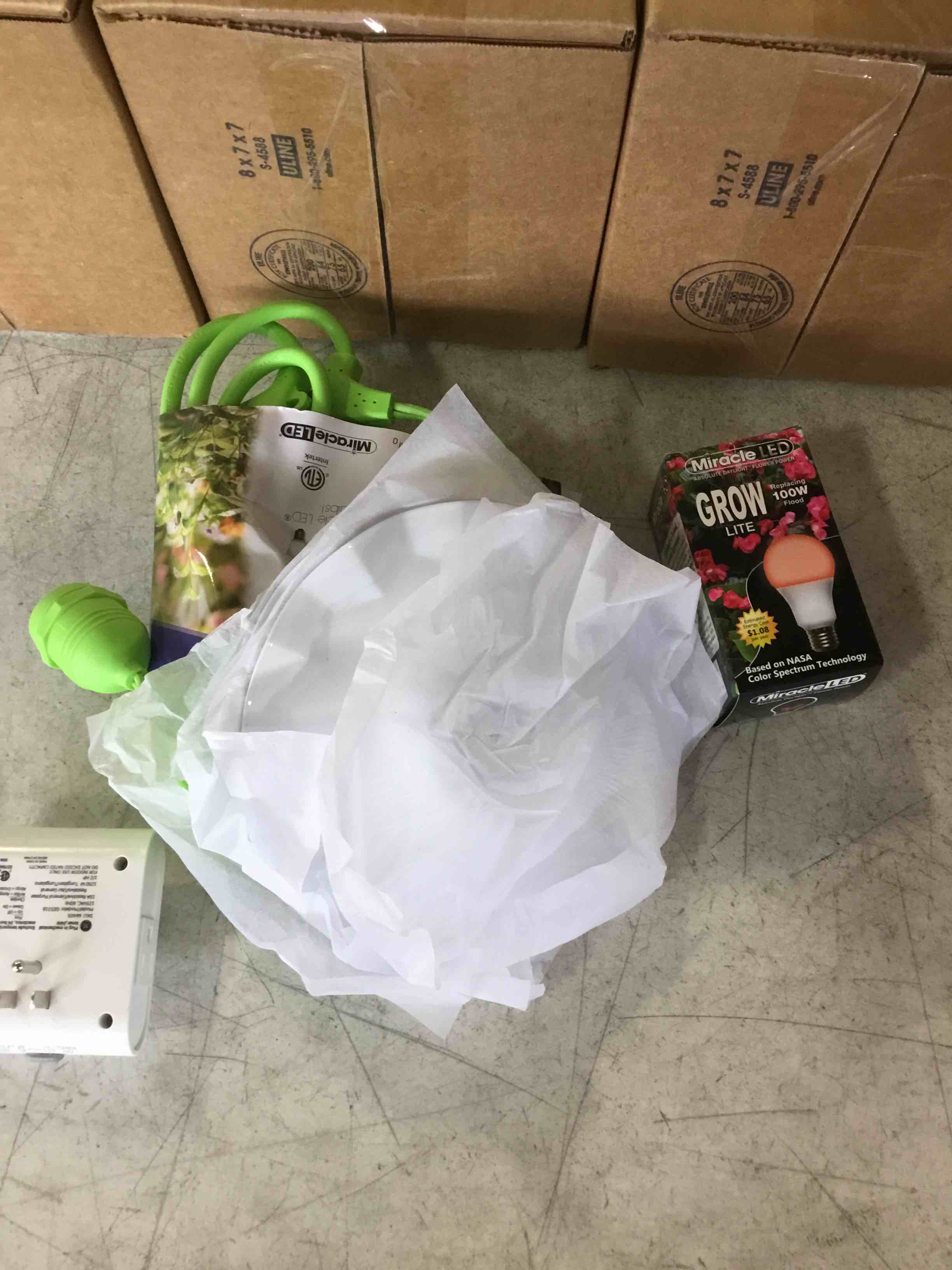 Miracle LED Greenhouse in a Box Indoor Grow Kit with White Designer Shade -Includes 4 Absolute Daylight Red Spectrum 100W Replace Grow Bulbs & 1 4-Socket Hanging Lights with Shade & Timer 1 Count (Pack of 1) Red Spectrum