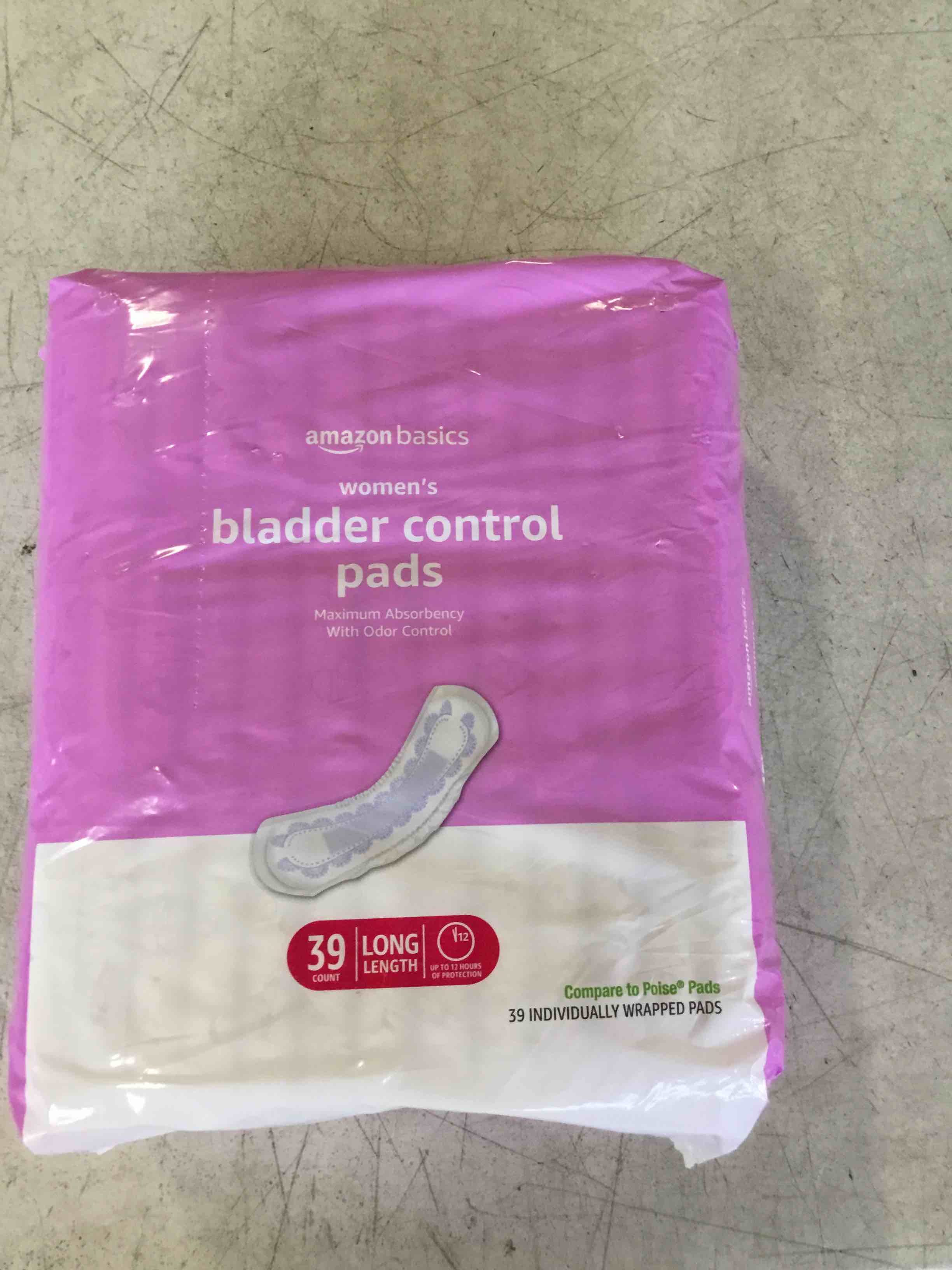 Amazon Basics Incontinence, Bladder Control & Postpartum Pads for Women, Maximum Absorbency, Long Length, Unscented, 39 Count (Pack of 1), (Previously Solimo)