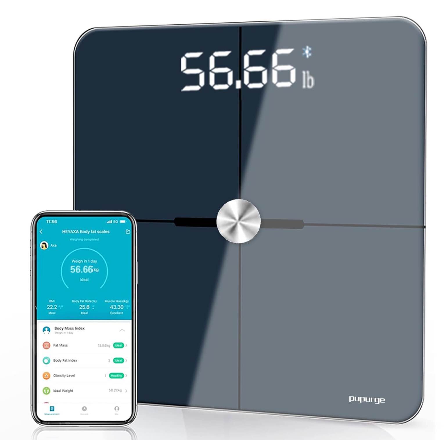 Bluetooth Scale for Body Weight, Bathroom Scales for Weight Most Accurate to 0.05lb/0.01kg, Bright LED Display & Large Clear Numbers, Body Fat Scale with bmi, Body Fat, Muscle Mass, 400 lbs 11*11 inches DarkBlue