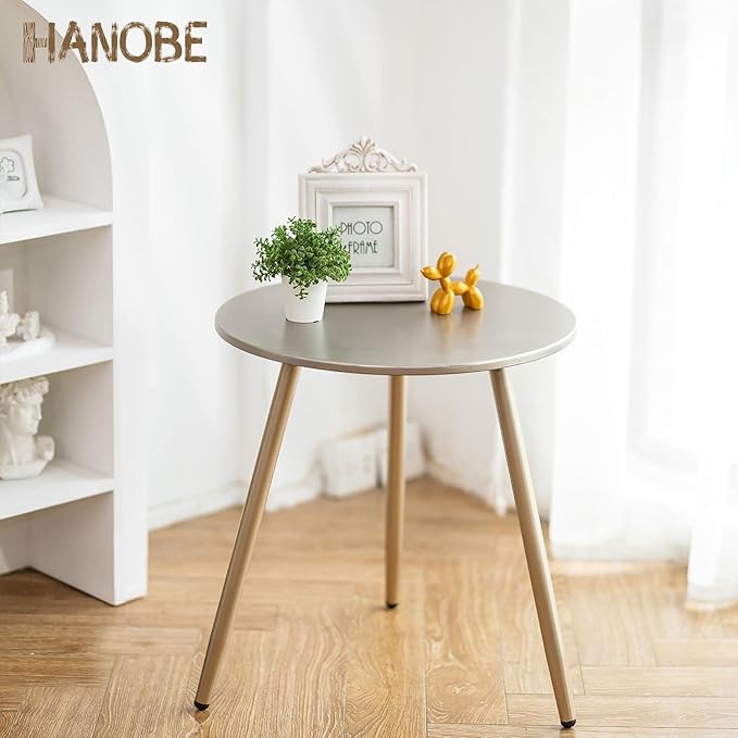 Hanobe Side Table Small Round: Modern Wood Gold End Tables for Living Room Wooden Coffee Table for Bedroom Circle Table Stand