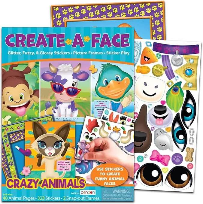 Kids Crazy Animals Make A Face Animal Sticker Activity Book ~ Animal Create A Face Sticker Pad Set for Boys and Girls