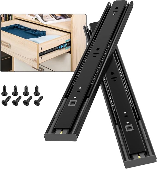 SHUHANG 1 Pair Soft Close Drawer Slides 12 14 16 18 20 22 24 Inch 100 lb Load Capacity Self Slow Closing Full Extension Ball Bearing Side Mount Cabinet Glides Rails Wardrobe Kitchen Dresser Black