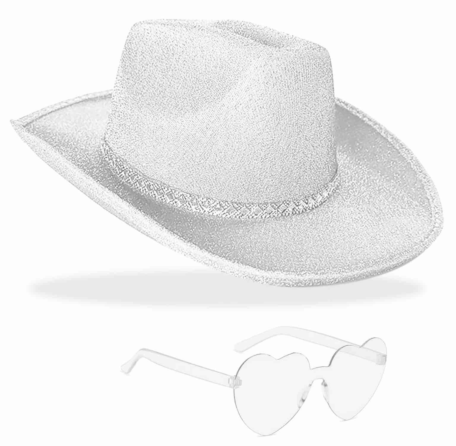 DAJOOEE Cowgirl Hat with Heart Sunglasses Glitter Cowboy Hat for Women & Girls Cosplay Bachelor Party Costume Hats