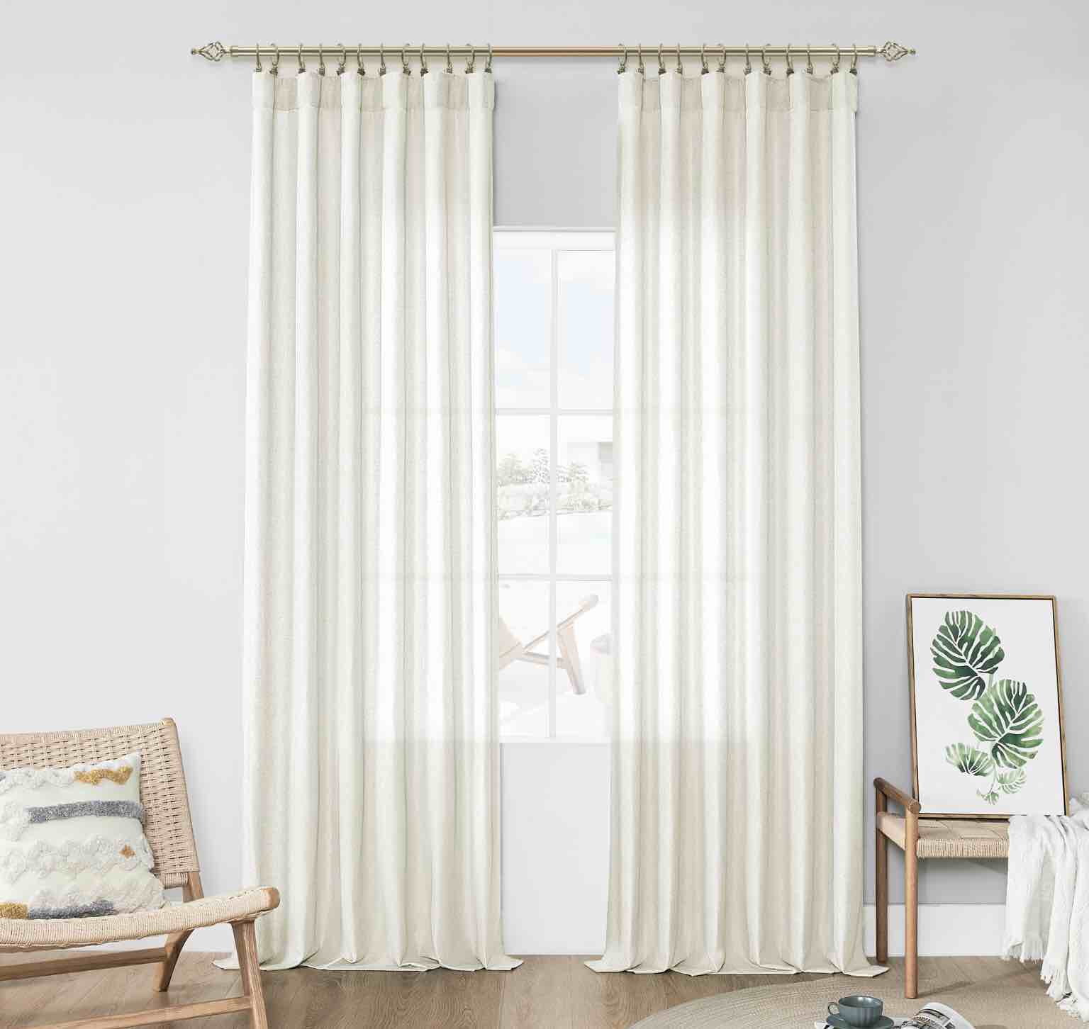 Lehome Beige Linen Curtains for Living Room 2 Panel Set Linen Textured Drapes 96 Inches Long, Pleated Rod Pocket Neutral Cotton Curtains for Modern/Rustic/Minimalist/Boho Decor, 8 FT