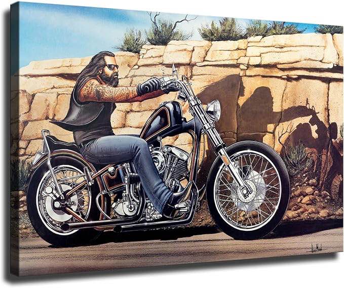David Mann Motorcycle Poster Canvas Print Painting Picture Wall Art Home Hallway Bedroom Living Room Decor (frame,20x30 inch)