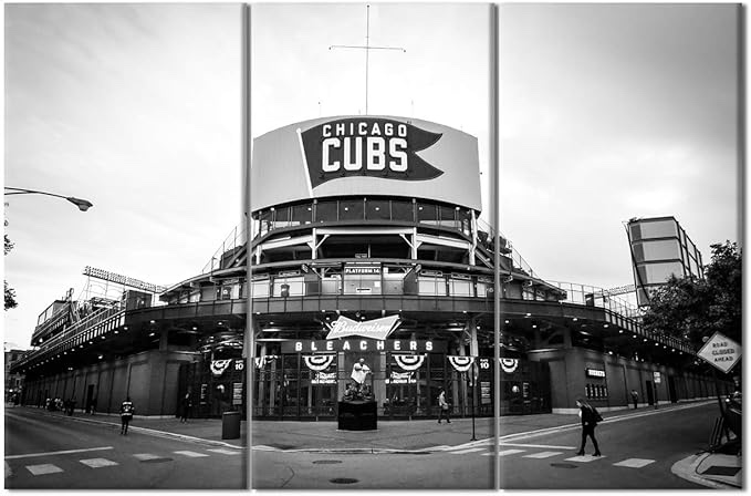TUMOVO Sports Bar Art MLB Baseball Game Pictures Chicago Stadium Painting 3 Panel Canvas Wall Modern Artwork Home Decor for Living Room Giclee Ready to Hang Posters and Prints, 42" Wx28 H