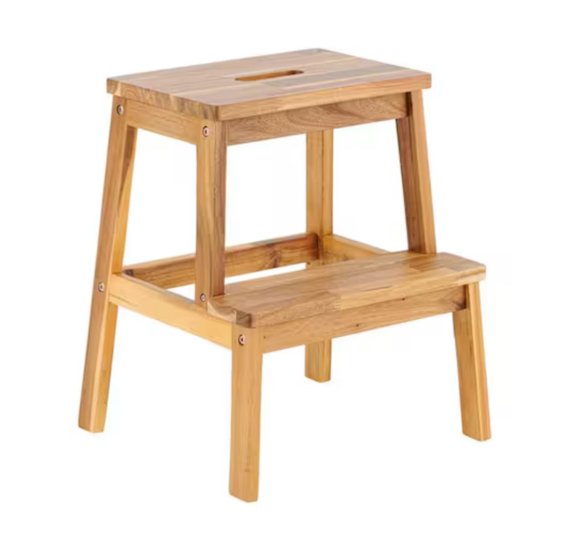 2-Step Acacia Wood Steps Stool, Natural Color