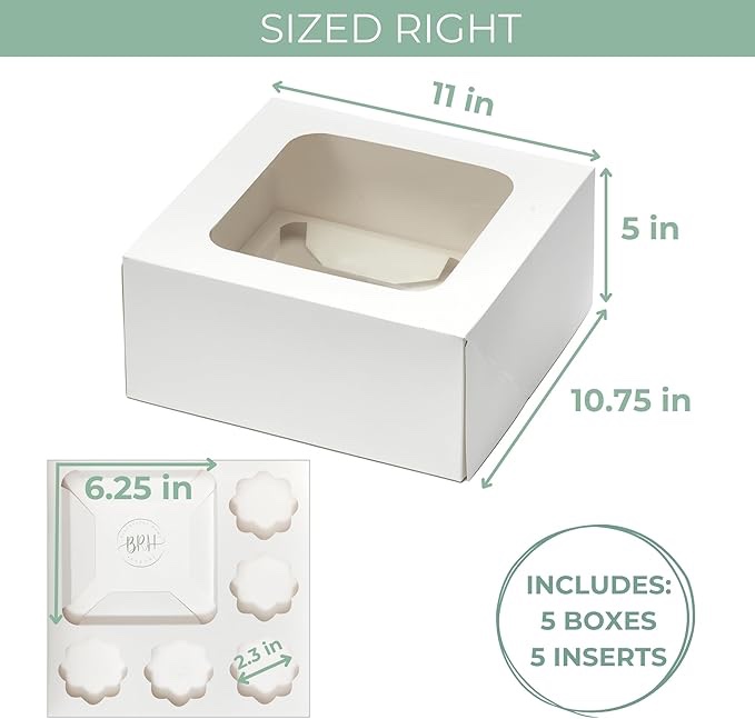 Bento Cake Box with Cupcakes - Perfect for Bento Box Cake and Cupcakes, Bento Cake and Cupcake Boxes Combo, 5 Sets: Cupcake and Bento Cake Boxes Fit 5 Regular Cupcakes and Mini Cake