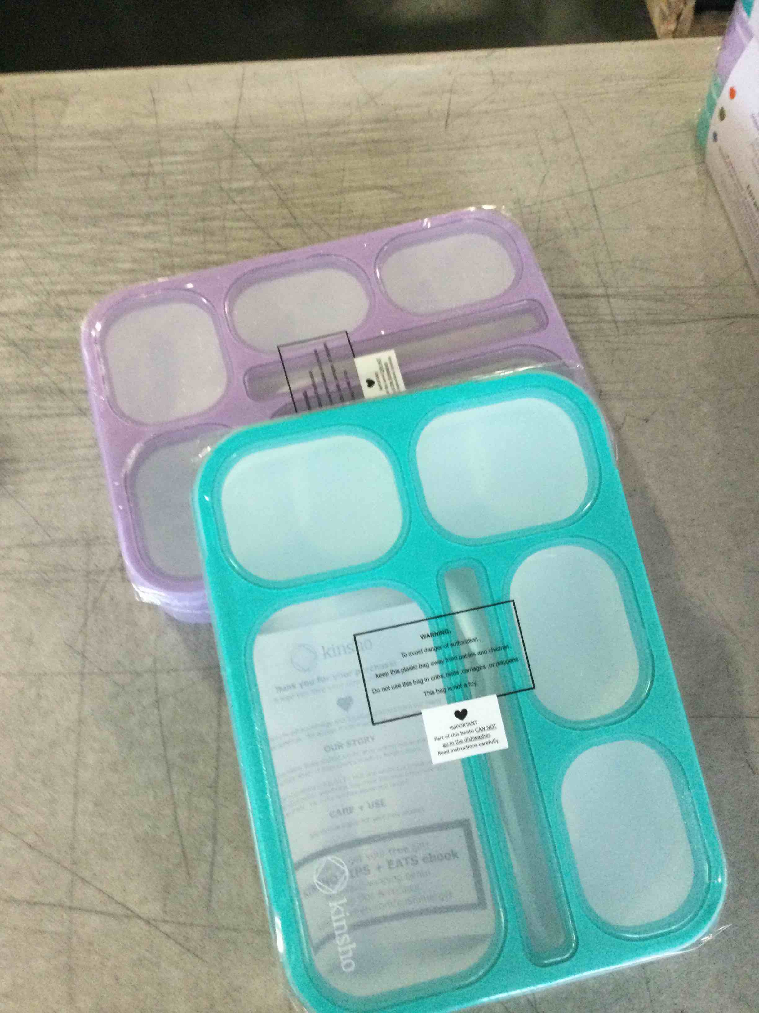 kinsho Bento Lunch Box Kids & Adult: Leakproof Lunch Containers for Boys & Girls with 6 Compartments - School, Daycare, Meal Planning Portion Control Container, BPA-Free Boxes, Utensils | Purple Teal Lilac LARGE 2 pack