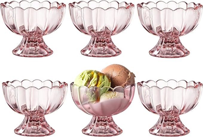 KMwares Juego de 6 tazones pequeños de 6 onzas para postre de tulipán con pies, perfectos para postres, helados, frutas, ensaladas, aperitivos, cócteles, condimentos, bagatelas y fiestas navideñas