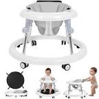 HARPPA Foldable Baby Walker, Sit to Stand Activity Center with Wheels, Seat and Height Adjustable (White)