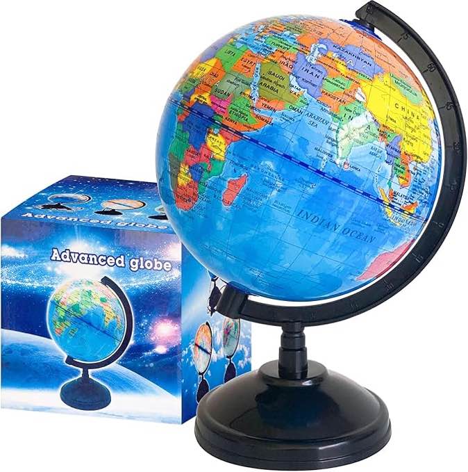packX2) 6'' Geographic World Globe for Kids,Educational World Globe with Stand,Decorative Rotating World Map Globes Decor,Political Globe for Classroom Geography Teaching,Kids Room