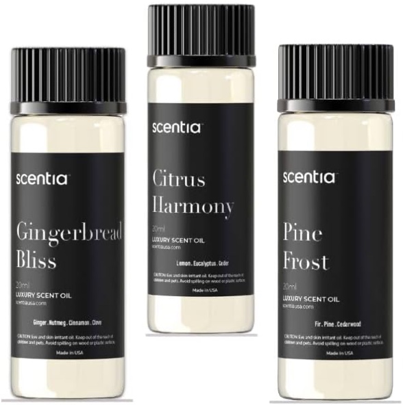 Christmas Fragrance Oil Set, Scentia Winter Fragrance Oils for Diffuser & Candle Making | Pine Frost, Gingerbread Bliss, Citrus Harmony Winter Scented Oils : 3x20ml Pack for Thanksgiving Gift, Holiday