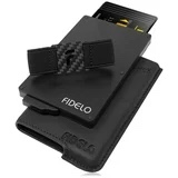 Fidelo Men's RFID Blocking Minimalist Wallet with Removable Card Clip, Aluminum and Leather, Black