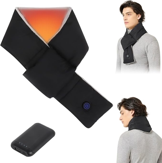 BIAL Heated Scarf for Men Women, NTC Control Neck Heating Pad with Rechargeable 5000mAh Battery Neck Warmer, Christmas Gift( Black- Gray ) 