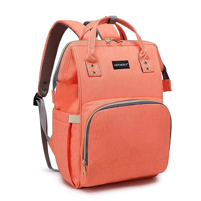 Zuzuro Motherly Solid Color Diaper Bag for Mothers for Travel, Maternity Bag for Newborn Baby, Mother Travelling Bag, Multiple Pocket Water Resistant Hospital Bag (Orange)