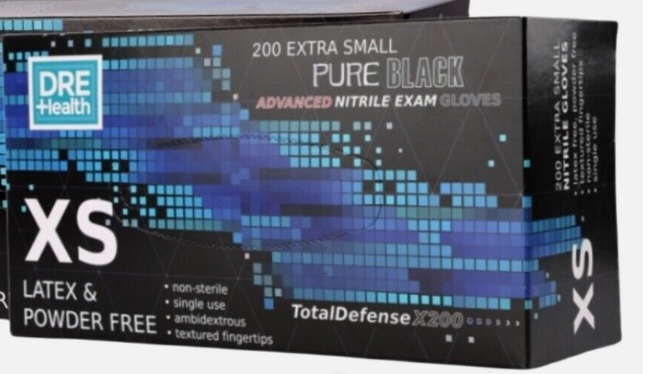 Disposable Nitrile Gloves Powder & Latex Free Black Exam Gloves XS / 200 gloves box (10 boxes/case)