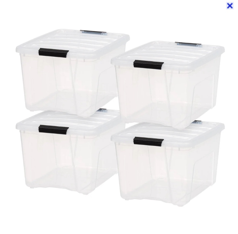 Cetomo 60Qt*4 Plastic Storage Bins, Clear Lidded Storage Box with Wheels, Stackable, 60Quart, Set of 4