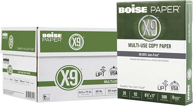 Boise X-9 Copy Paper, 92 Brightness, 20 lb - White (5000 Sheets Per Carton) 8.5 x 14 in paper size 
