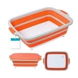 Large BBQ prep tub, Collapsible Cutting Board, food prep and Grill Caddy Tub with Colander & Lid, Silicone Dish Bowl for Picnic, Tailgate, camping 