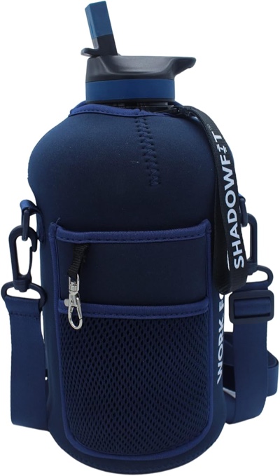Half Gallon Water Bottles (74 ounce, 2.2 Liter) with Straw Lid Handle and Storage Sleeve - Large Jug Holder with Strap for Drinking during Workout and Exercise
