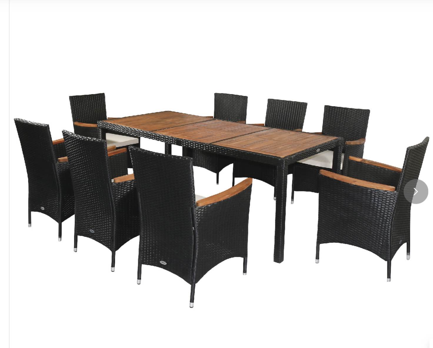 ( incomplete) Outsunny 9 Pieces Outdoor Dining Set for 8, Wicker Rattan Patio Furniture Set, Patio Table and Chairs Set with Cushions, Acacia Wood Table Top, Conversation Set for Garden Backyard Deck, Cream White