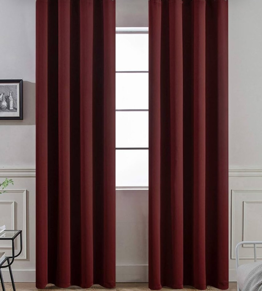 Yakamok Thermal Insulated Grommet Blackout Curtains with 2 Ties for Bedroom/Living Room, Light Blocking Curtain for Kitchen (52Wx96L, Burgundy red, 2 Panels)