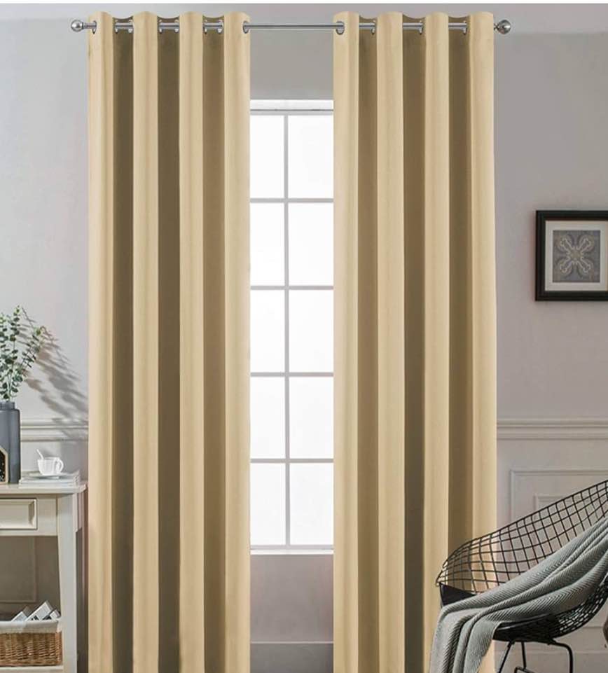 Yakamok Thermal Insulated Grommet Blackout Draperies/Drapes for Bedroom Window,Room Darkening Curtain Panels with 2 Tie Backs Included (2 Panels, W52 x L84 -Inch, Beige)