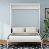 Queen Size Murphy Bed, Cabinet Bed Folding Wall Bed with USB Port, Space Saving Furniture for Bedroom Home Office, White