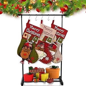 Christmas Stocking Holder, Stocking Stand, 35 to 59in Retractable Freestanding Stocking Holder with 8 Stocking Hooks, Premium Carbon Steel Stocking Holder Stand for Floor