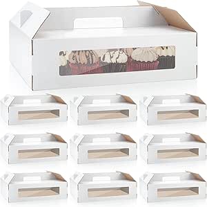 10 Pcs 14 x 10 x 4 Inch Cake Boxes Rectangle Cake Carriers with Window and Handle Cake Transport Container Bakery Take out for Cupcakes Donuts Cookies Pastry Wedding Birthday Party Picnic