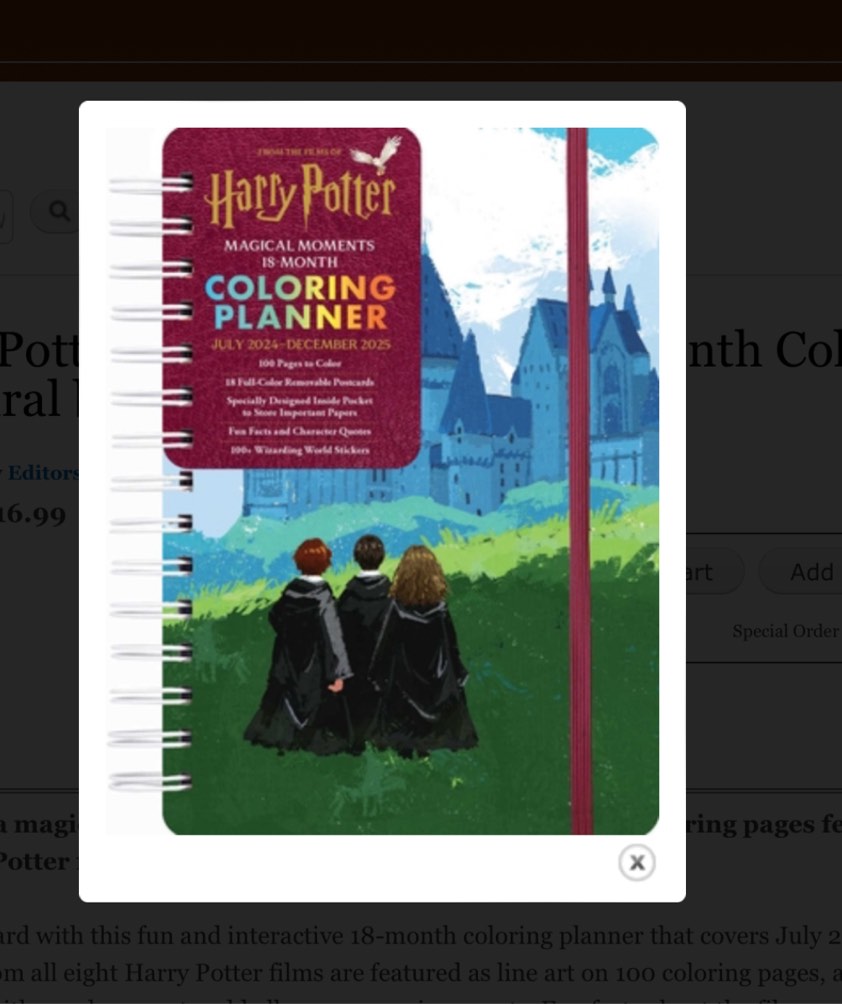 2025 Harry Potter Magical Moments 18-Month Coloring Planner 