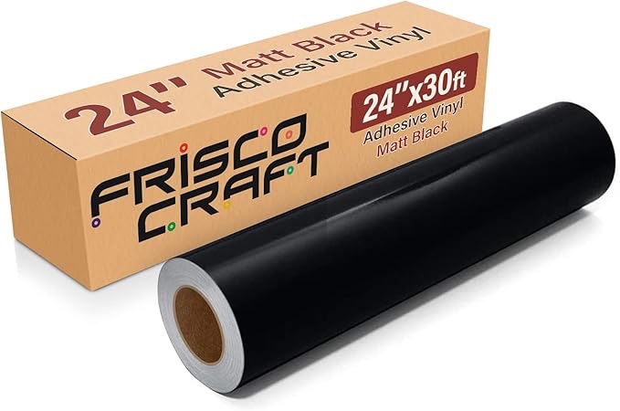 Black Adhesive adhesive vinyl 49WB AR 3A40_1PK_U new Frisco Craft Vinilo permanente negro mate, rollo de vinilo negro, vinilo permanente para exteriores, resistente al agua y a la intemperie, con respaldo siliconizado, vinilo adhesivo, negro mate (24
