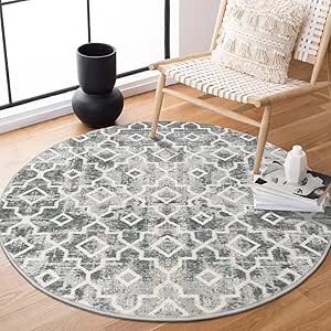 Wonnitar Moroccan Washable Round Area Rug 4ft - Entry Round Rug Ditressed Small Bedroom Circle Mat Modern Geometric Trellis Dorm Carpet for Bath Kitchen Bedside (4ft Round) 