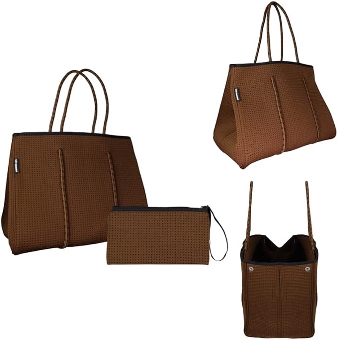 Tote Bag for Women -Purse - Stylish Black Neoprene Tote Bag with Shoulder Straps