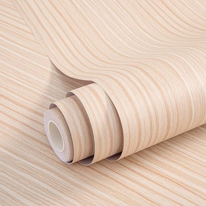 Wooden Slat Peel and Stick Wallpaper Wood Contact Paper 24" X 394" Natural Light Wood Grain Upgraded Thick Wallpaper Peel and Stick Removable Self Adhesive for Cabinets Furniture Room Wall Decor 23.6"W x 394"L Cream