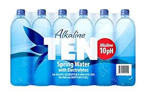TEN Alkaline Spring Water, pH 10, High in Electrolytes, 16.9 Fl Oz (Pack of 24) Best by : 11/13/2024 