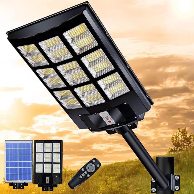 Kwinmyso 1200W Solar Street Light,864 LEDs 150000LM Solar Commercial Parking Lot Lights Dusk to Dawn with Motion Sensor,Solar Powered Security Flood Light for Yard,Garage,Roadway(1 Pack)
