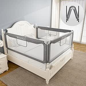 FAMILL Foldable Toddler Bed Rail for Twin, Full, Queen, and King Beds?Bed Rail for Toddlers with U-Shape Base (1 Side Grey 74.8") Grey 1Side 74.8in