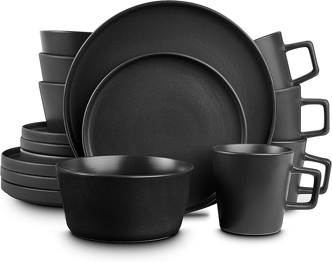 Stone Lain Coupe Dinnerware Set, Service For 4, Matte Black