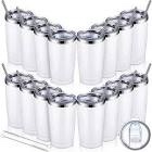 16 Pack Insulated Travel Tumblers 20 Oz Stainless Steel Tumbler Cup with Lid and Straw Powder Coated Coffee Mug for Cold and Hot Drinks(White)